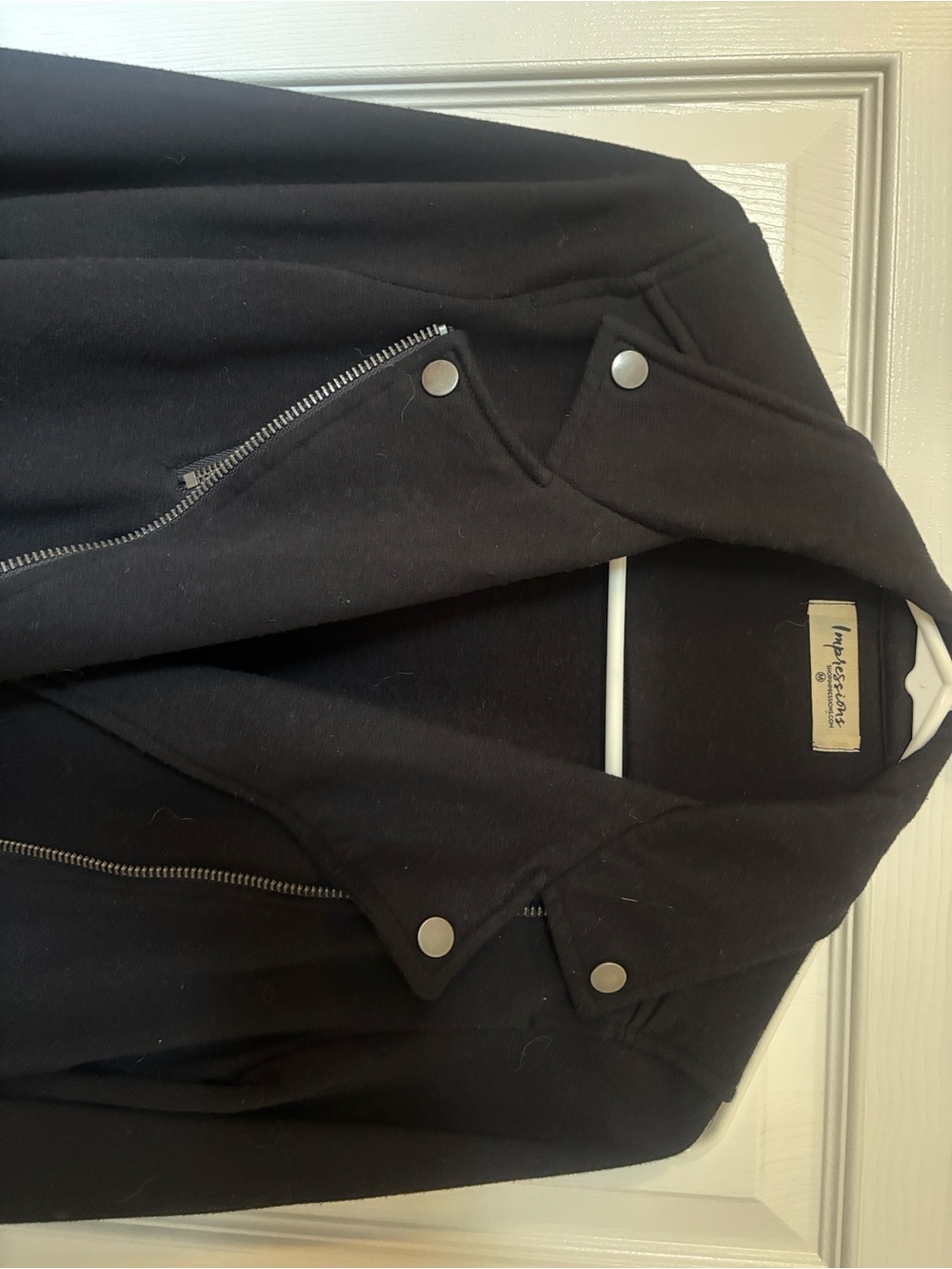 Black Moto Jacket - Women’s Classic Zip Front Jacket - Picture 3 of 4